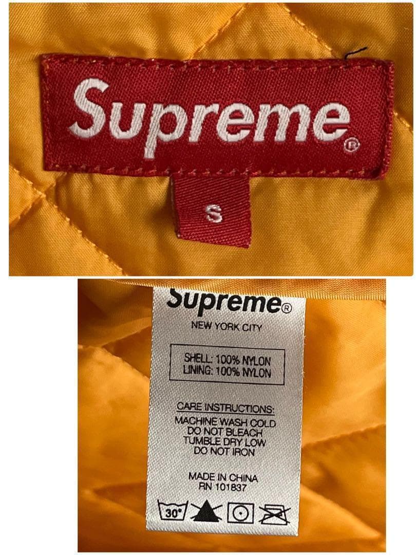 【希少カラー】シュプリーム☆ 両面刺繍ロゴ入りキルティングジャケット オレンジ
