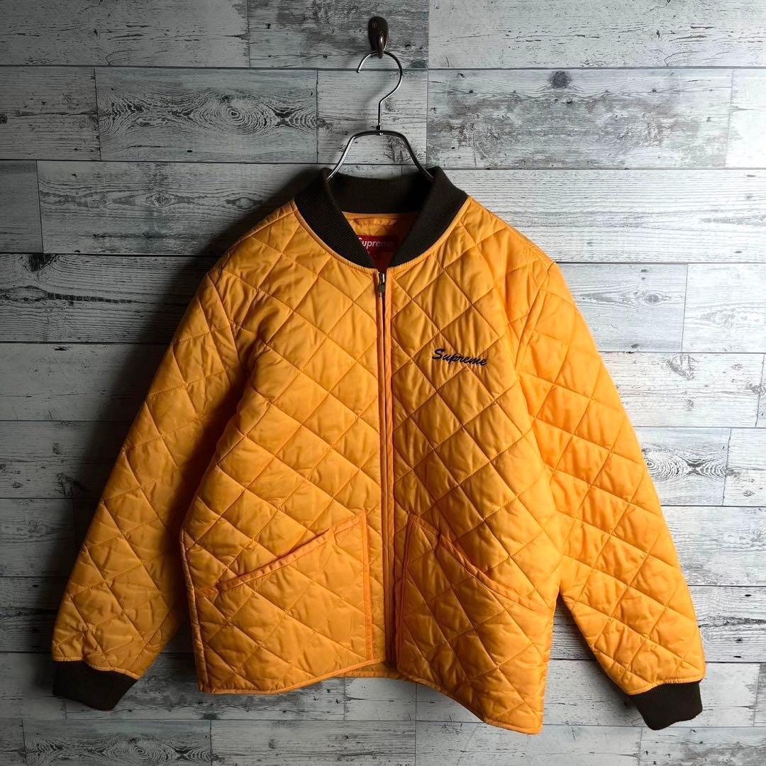 【希少カラー】シュプリーム☆ 両面刺繍ロゴ入りキルティングジャケット オレンジ