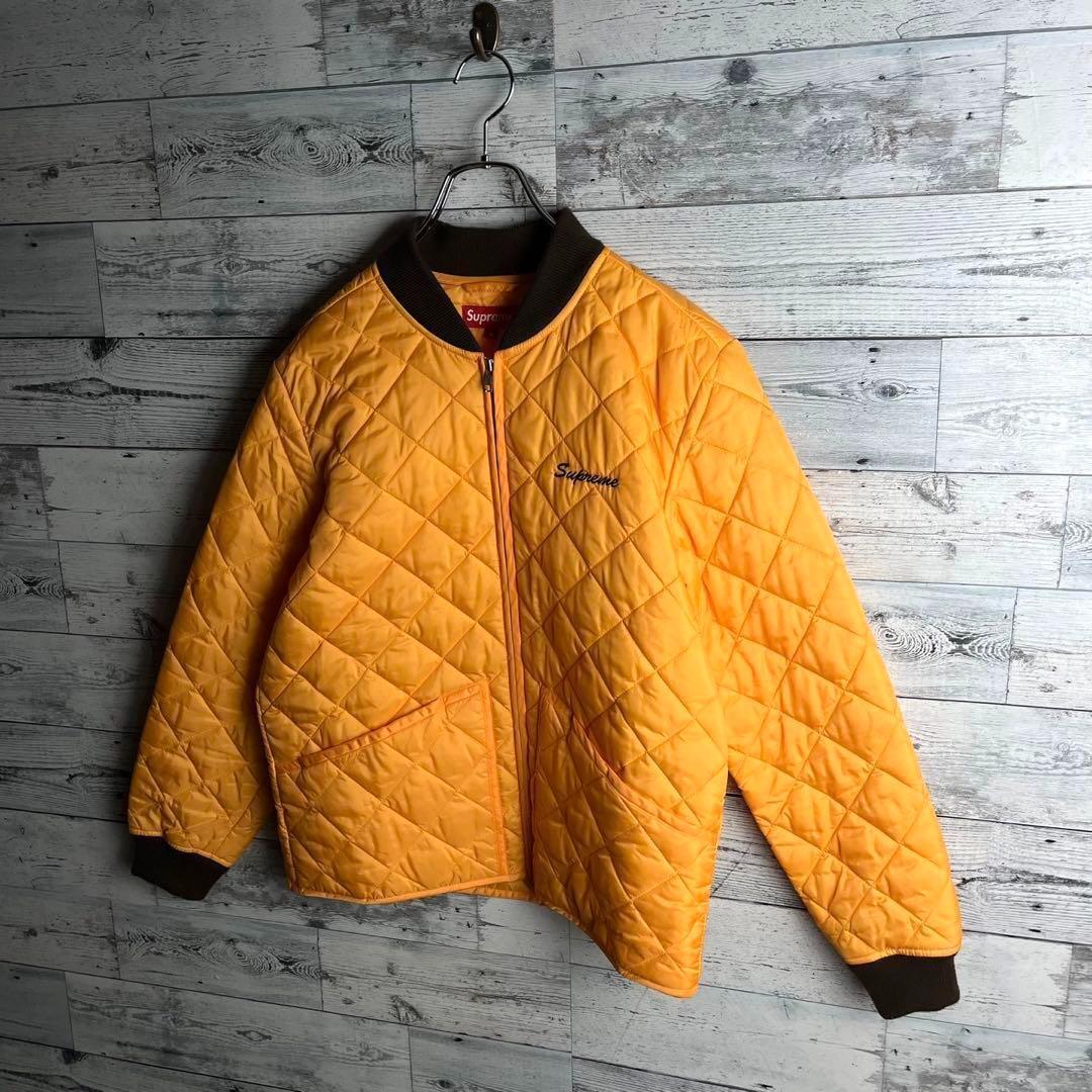 【希少カラー】シュプリーム☆ 両面刺繍ロゴ入りキルティングジャケット オレンジ