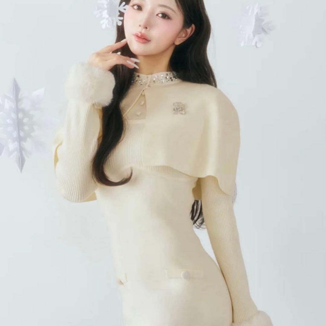 ビジューケープニットミニワンピース IVO