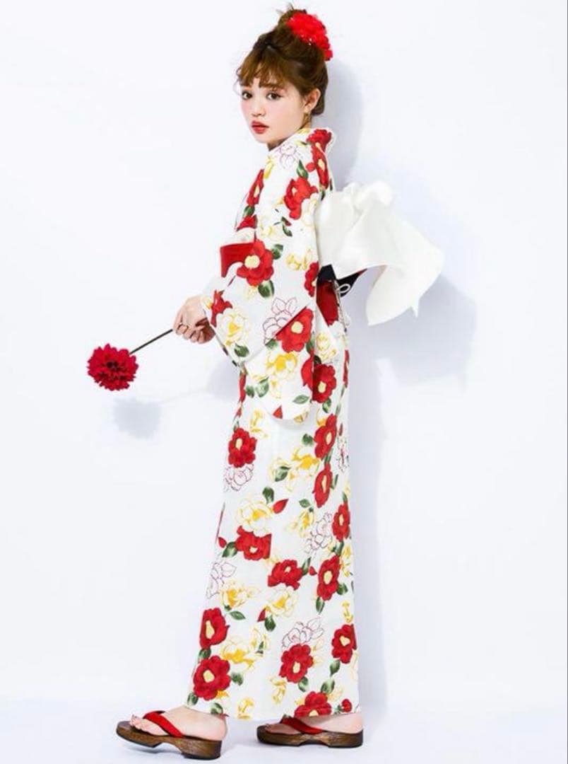 【新品未使用】GRL 椿柄 浴衣 作り帯 下駄 3点セット！