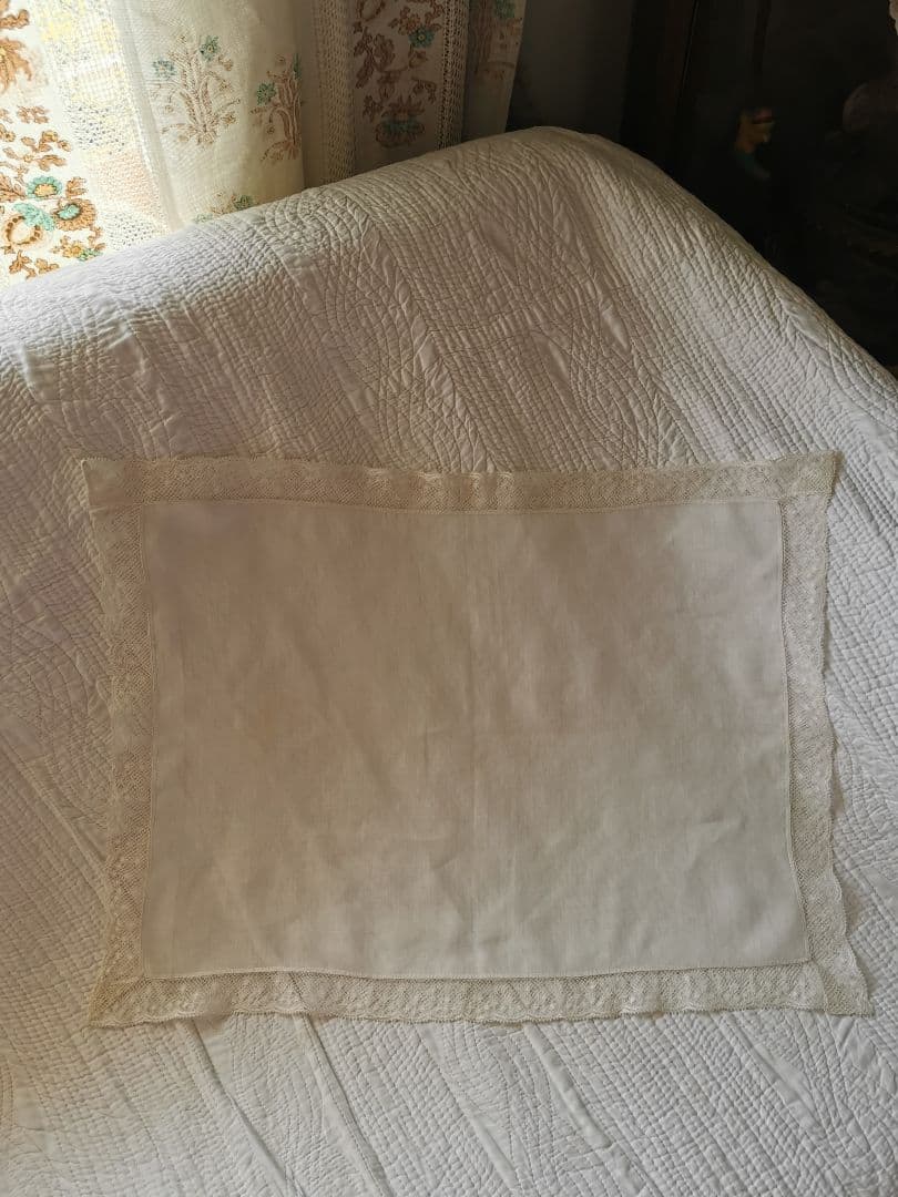 アンティークフランス ローンクロス ヴァレンシエンヌ水玉レース装飾 ランナー