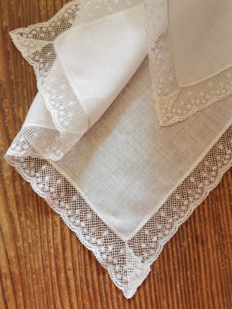 アンティークフランス ローンクロス ヴァレンシエンヌ水玉レース装飾 ランナー