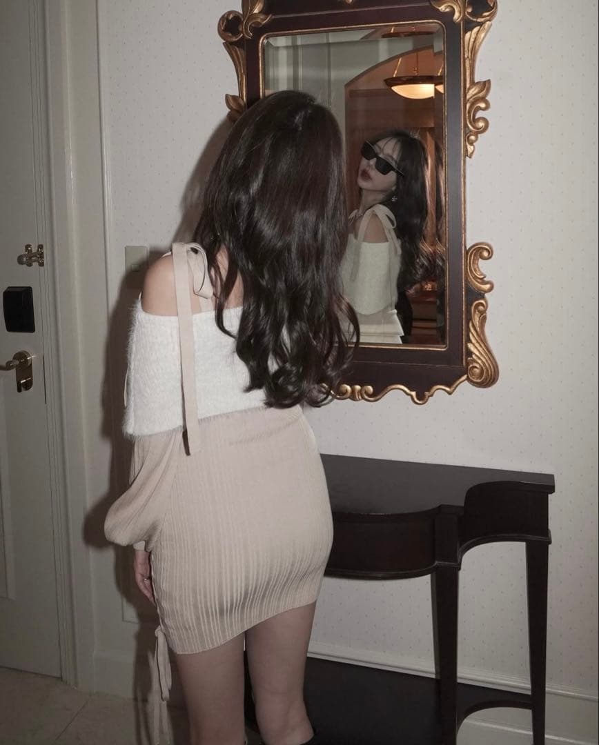 【amerge】 feather offshoulder onepiece