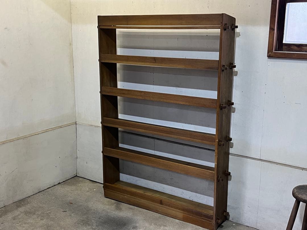 昭和の木製 大型6段薄型シェルフ 楔止 重厚 陳列棚 飾り棚