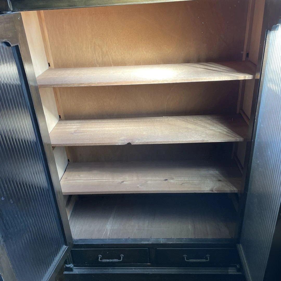 25日迄　ヴィンテージ　アンティーク　レトロ　木製モザイクガラス扉　キャビネット