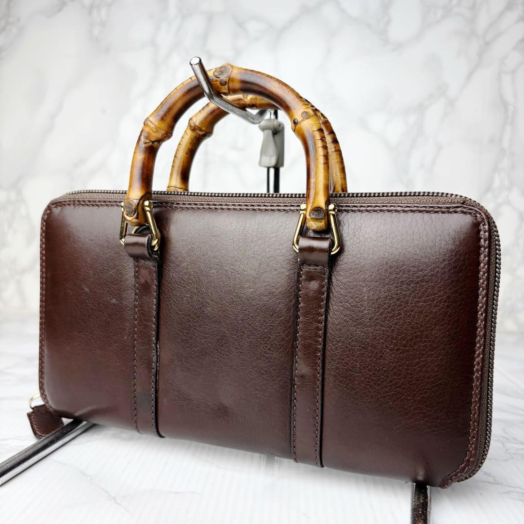 01 GUCCI 3WAY ハンドバッグ ショルダー 長財布 バンブー xg6