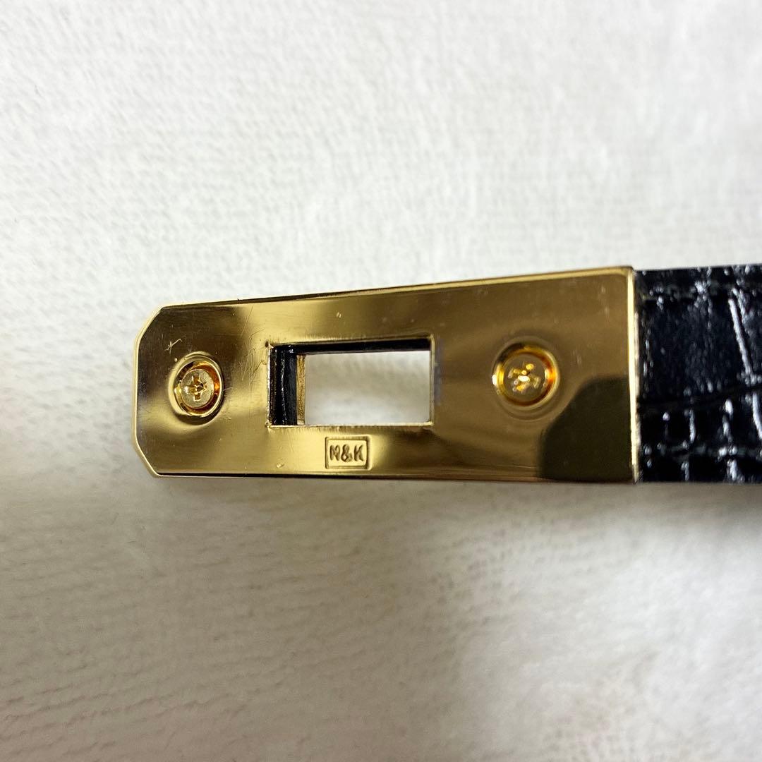 美品 M&K TOKYO クロコダイル シャイニング センター ハンドバッグ 黒