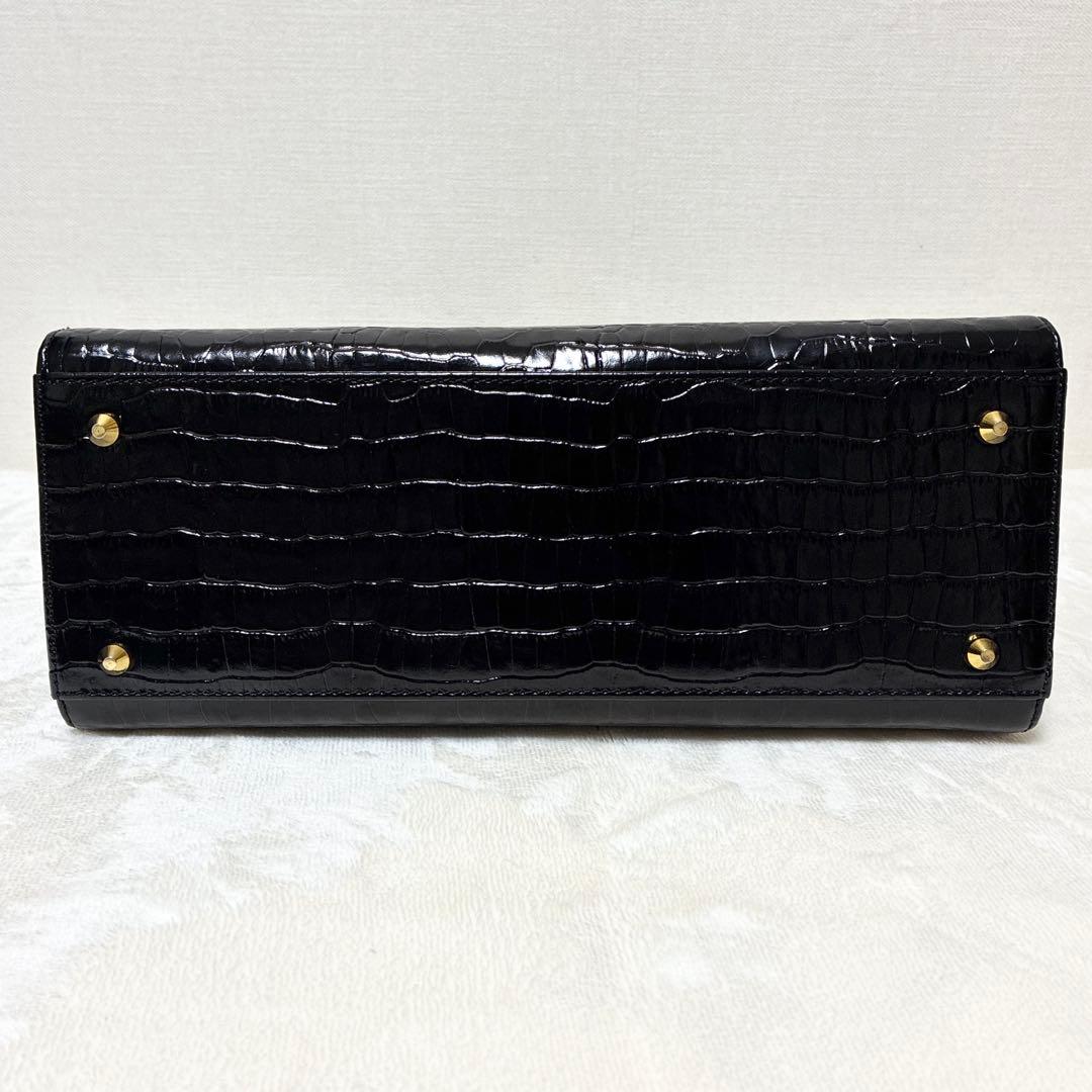 美品 M&K TOKYO クロコダイル シャイニング センター ハンドバッグ 黒