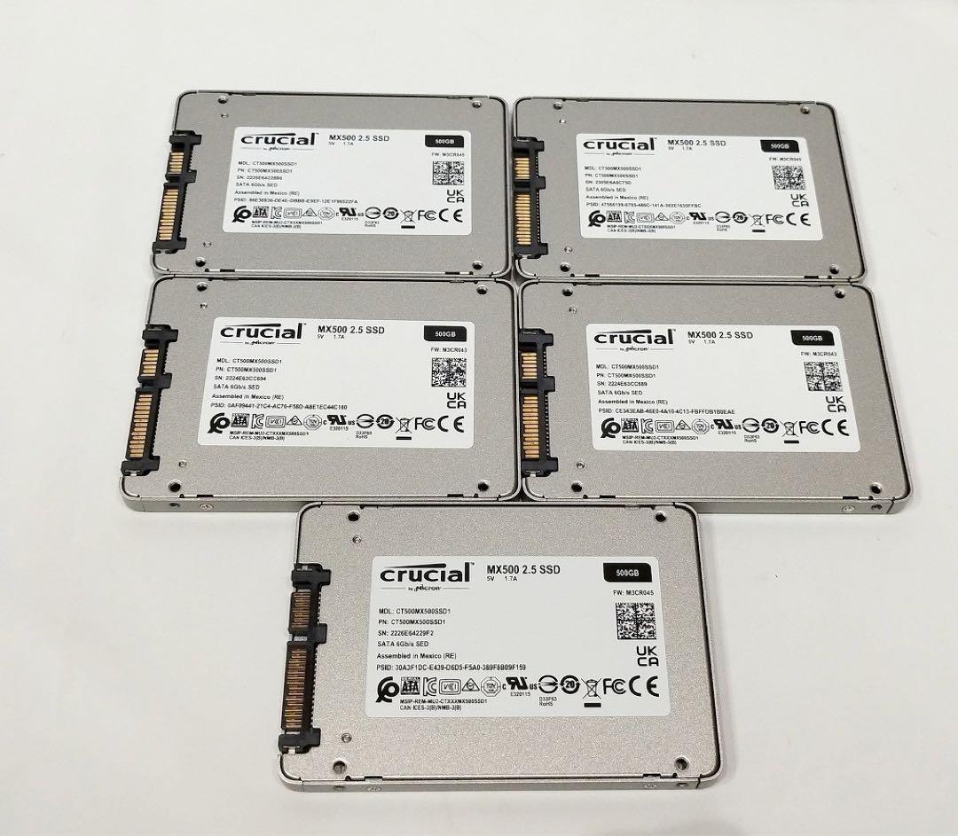 5枚セット時間短め Crucial MX500 500GB SSD 2.5インチ