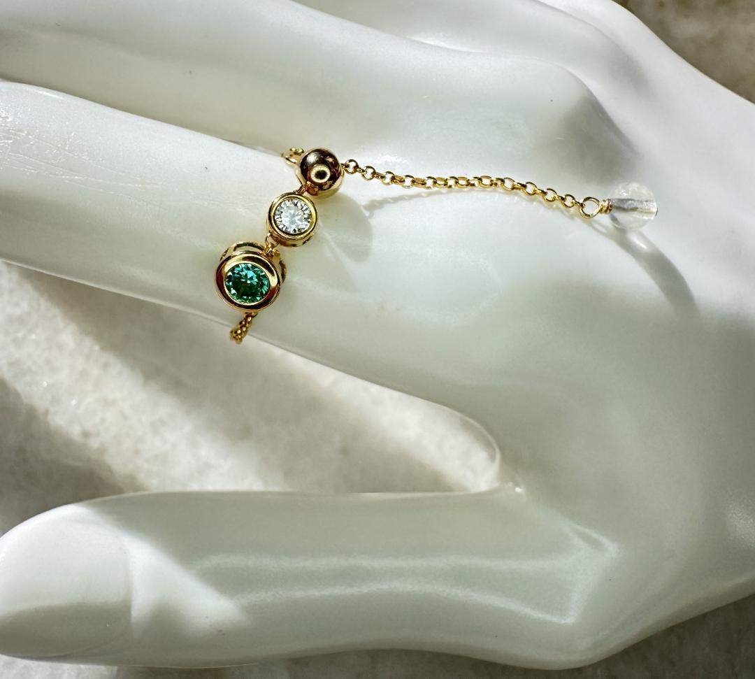 天然トルマリン粉末混 人工パライバ × モアサナイト チェーンリング14KGF