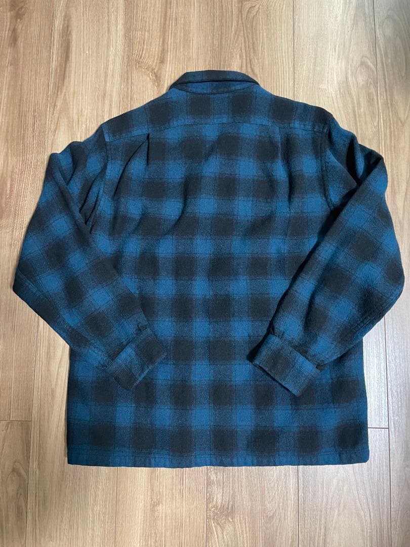 60s Pendleton オンブレチェック ウールシャツMサイズ 青黒