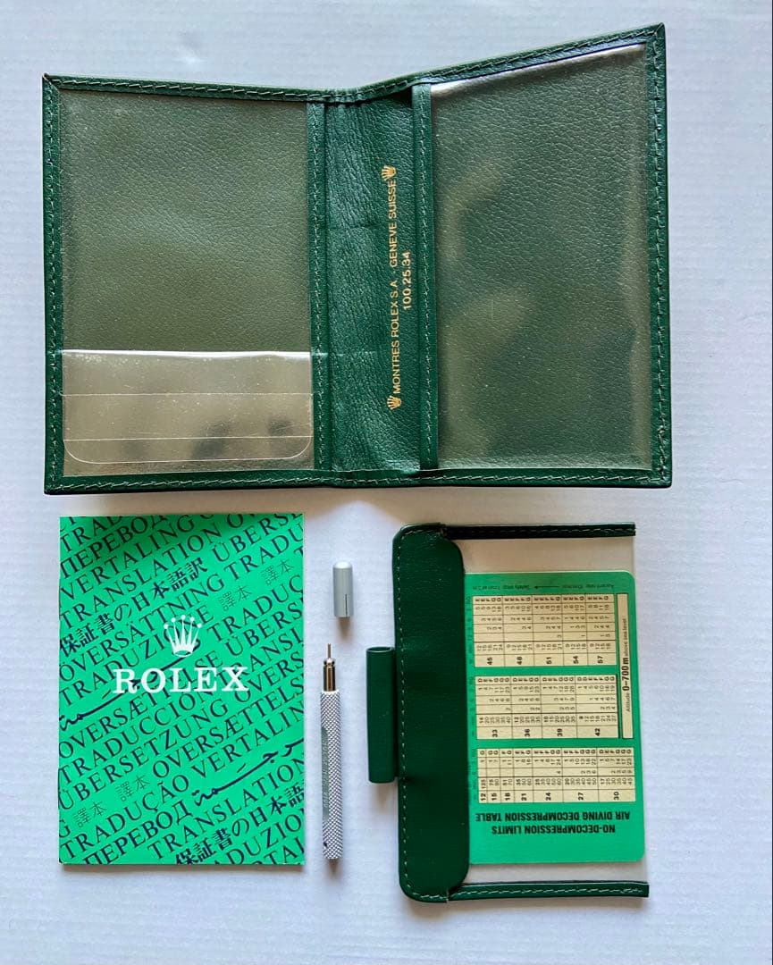 ROLEX グリーンレザー手帳型ケース・ダイバーズ備品