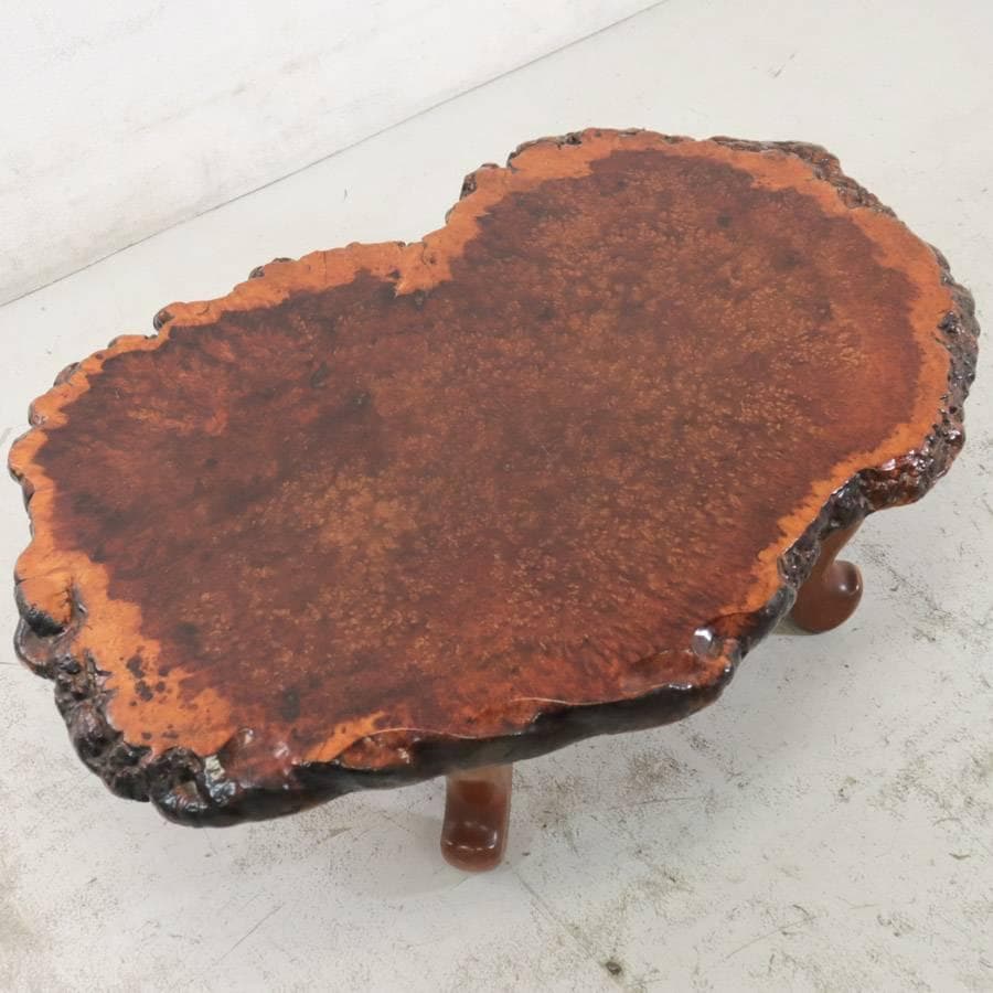 値下高級銘木 唐木 花梨 瘤杢 葡萄杢 一枚板 座卓 猫脚 99×66×31cm