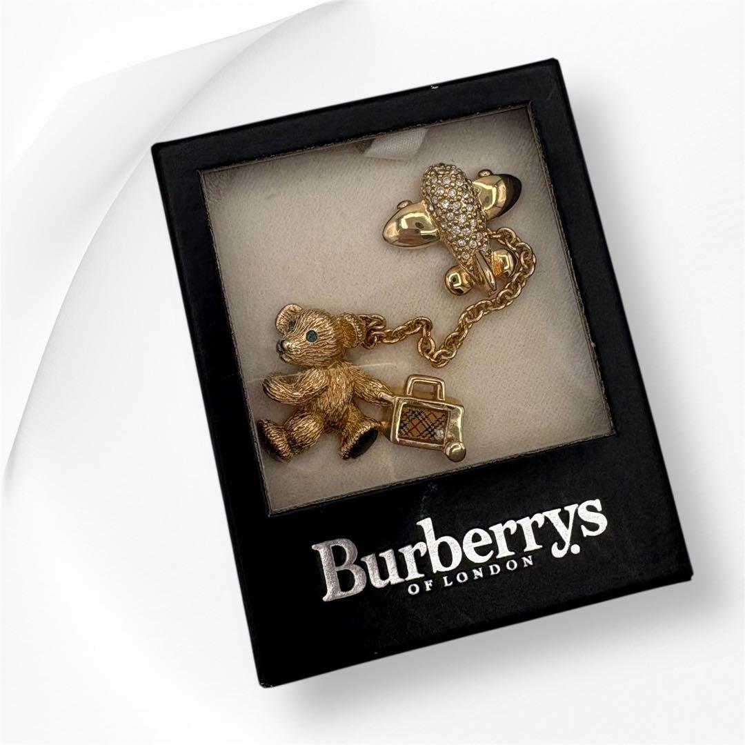 【ヴィンテージ】Burberrys テディベア チャーム付き ブローチ ゴールド