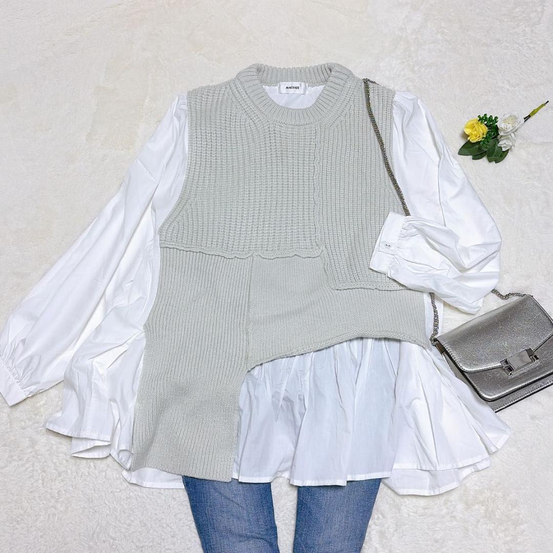 極美品 フレアドッキングシャツニット アルパカ混 プルオーバー フリーサイズ