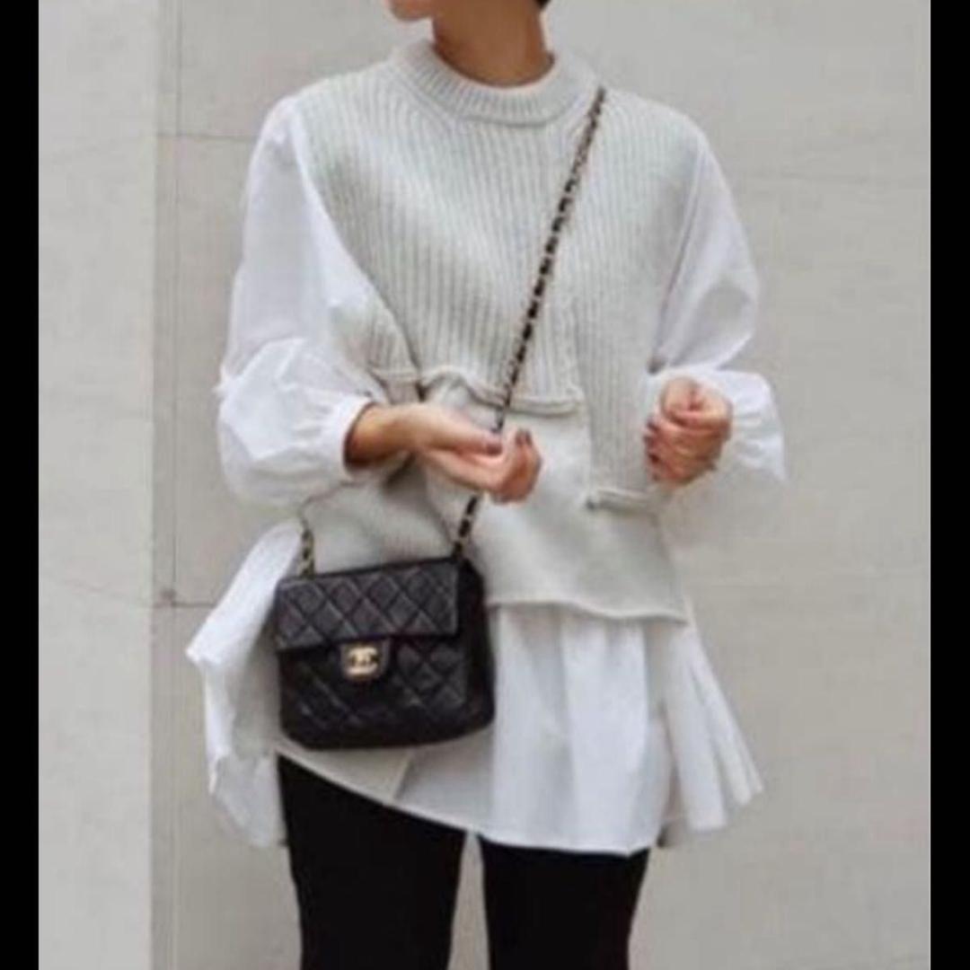 極美品 フレアドッキングシャツニット アルパカ混 プルオーバー フリーサイズ