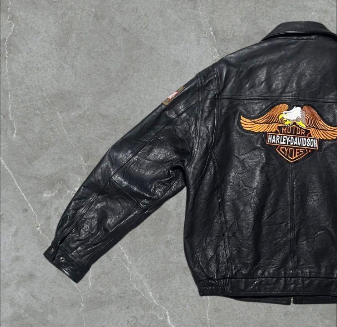 WILSONS本革ハーレーカスタム刺繍イーグルワッペンレザージャケットL古着