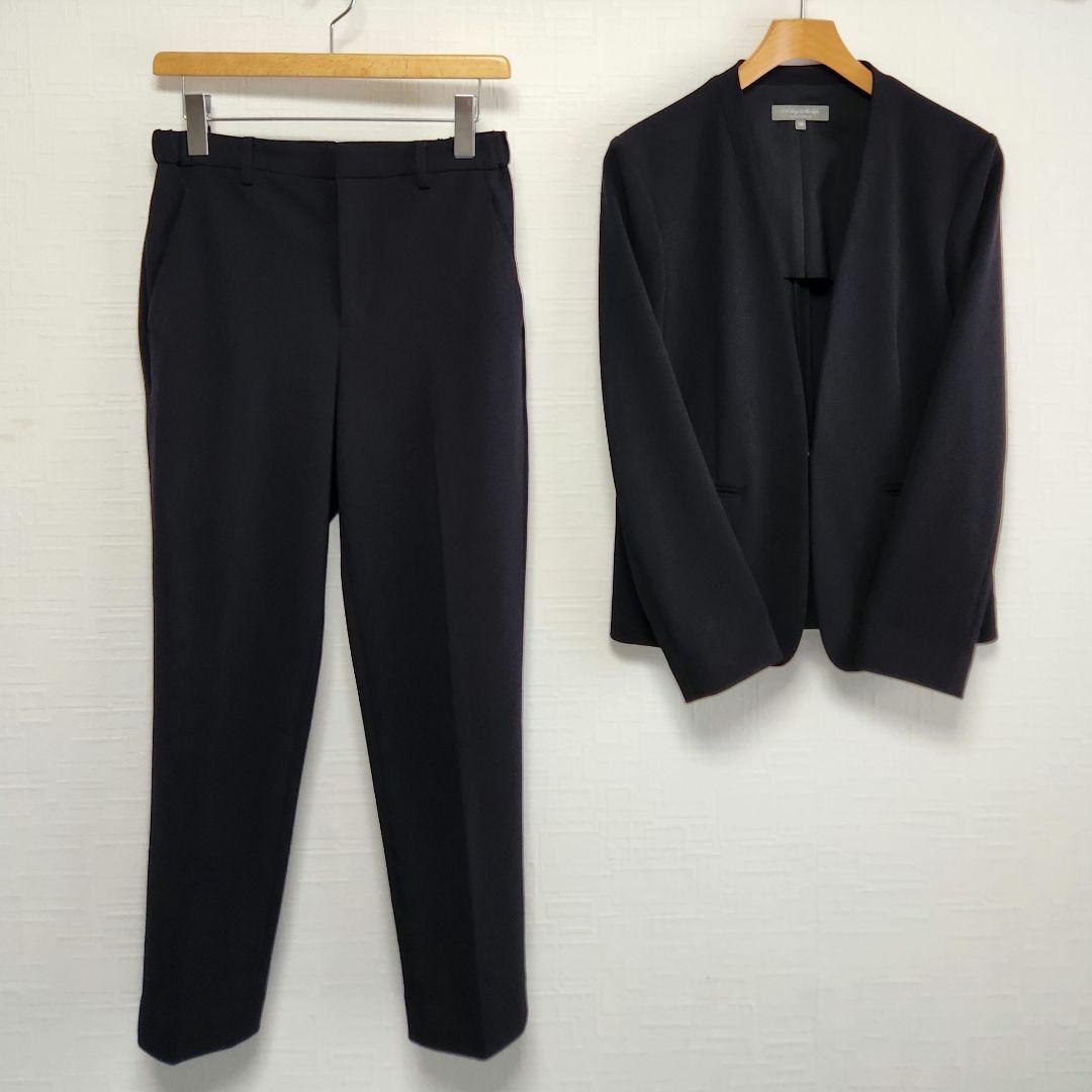 ユナイテッドアローズ　パンツスーツ　ブラック　無地　ノーカラー　テーパード　美品