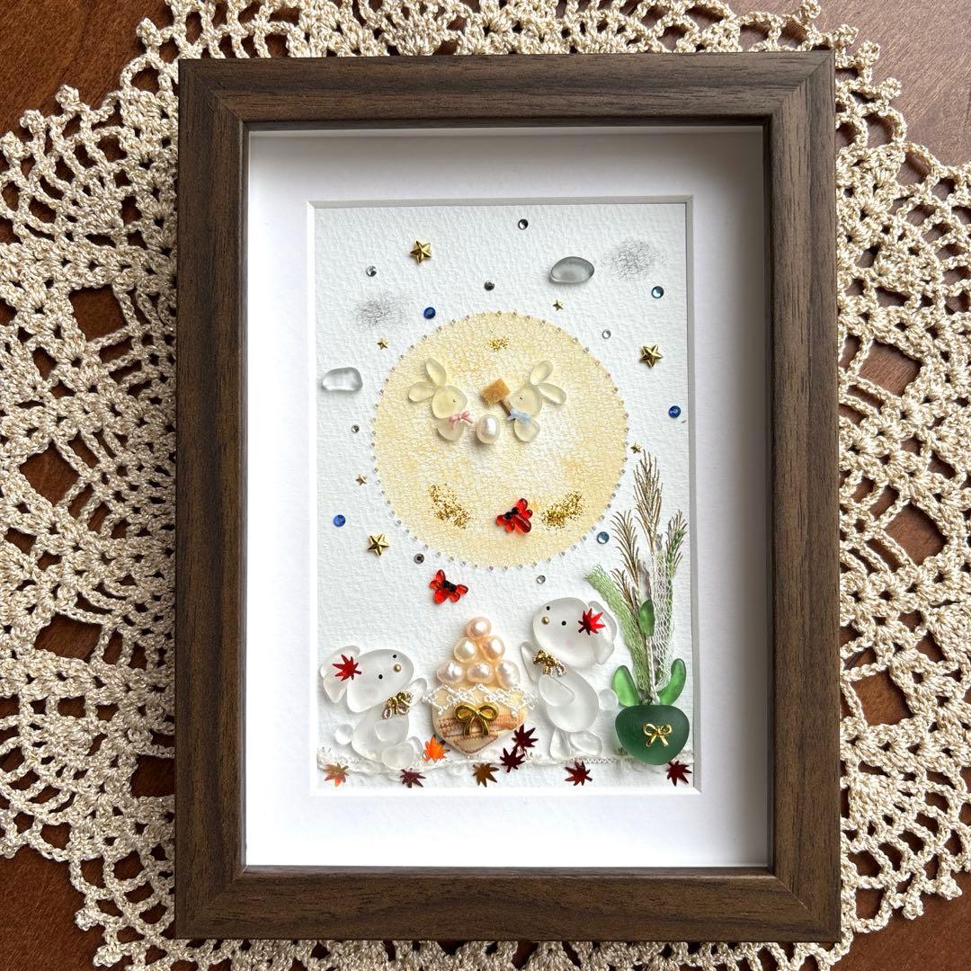 シーグラスアート❁仲良しうさちゃんひまわりケーキ❁