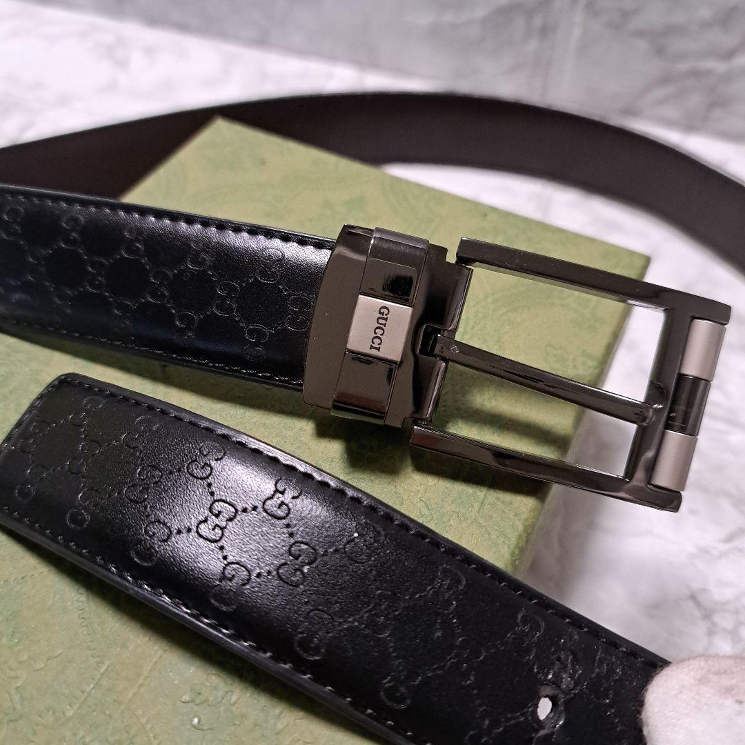 ✨️素敵✨️GUCCI グッチベルト　GG 柄ブラックレザーシルバーバックル