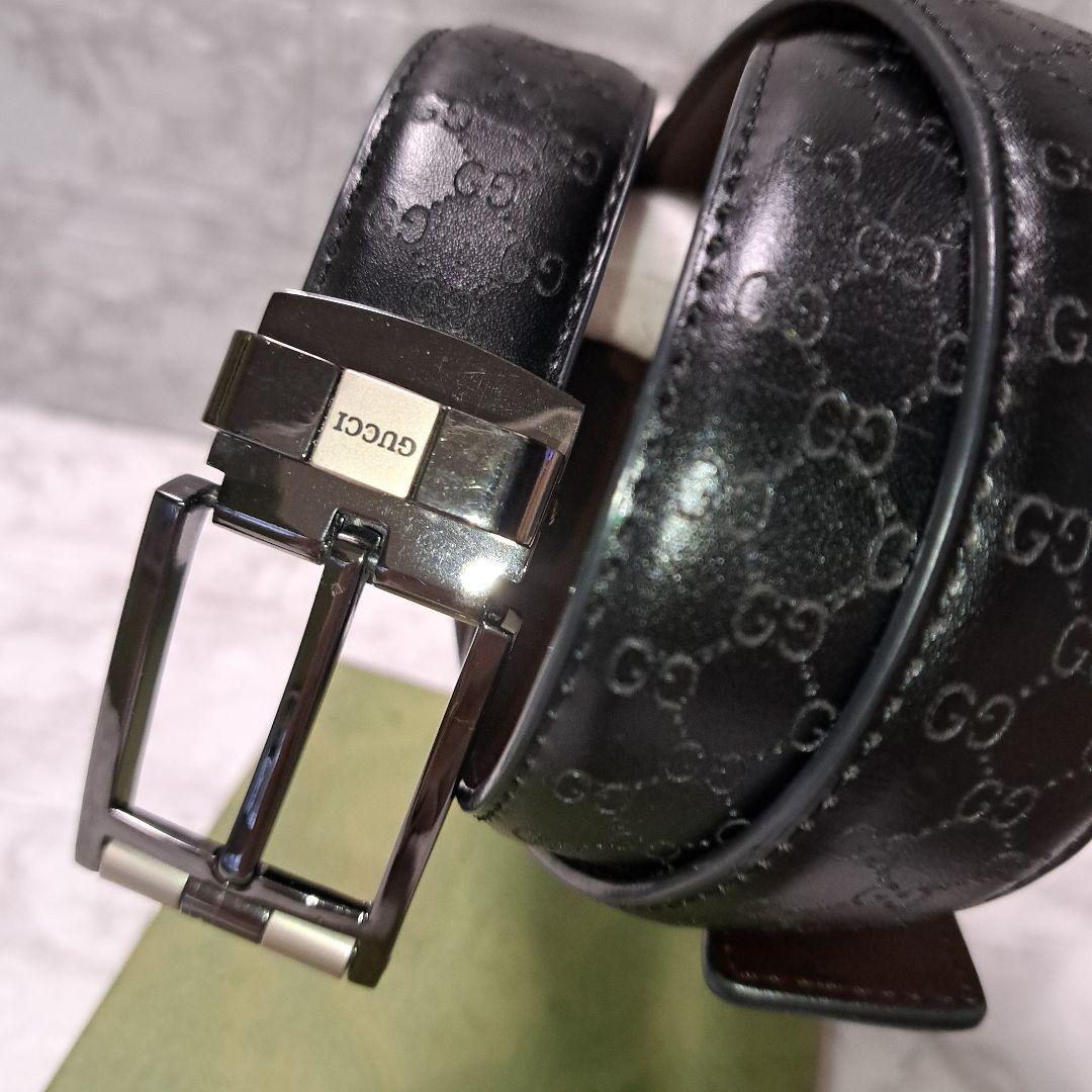 ✨️素敵✨️GUCCI グッチベルト　GG 柄ブラックレザーシルバーバックル