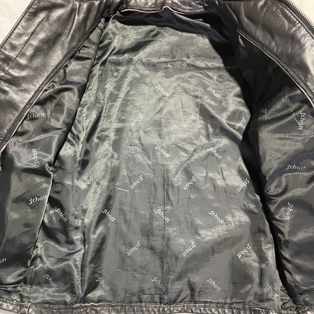 Schott スタンドカラー シングルライダースジャケット ブラック レザー