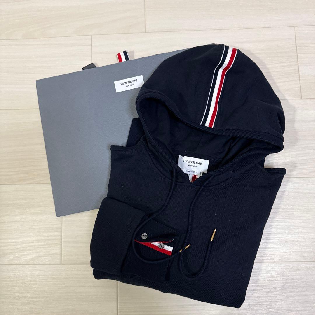 THOM BROWNE トムブラウントリコロールネイビー パーカー SIZE 1