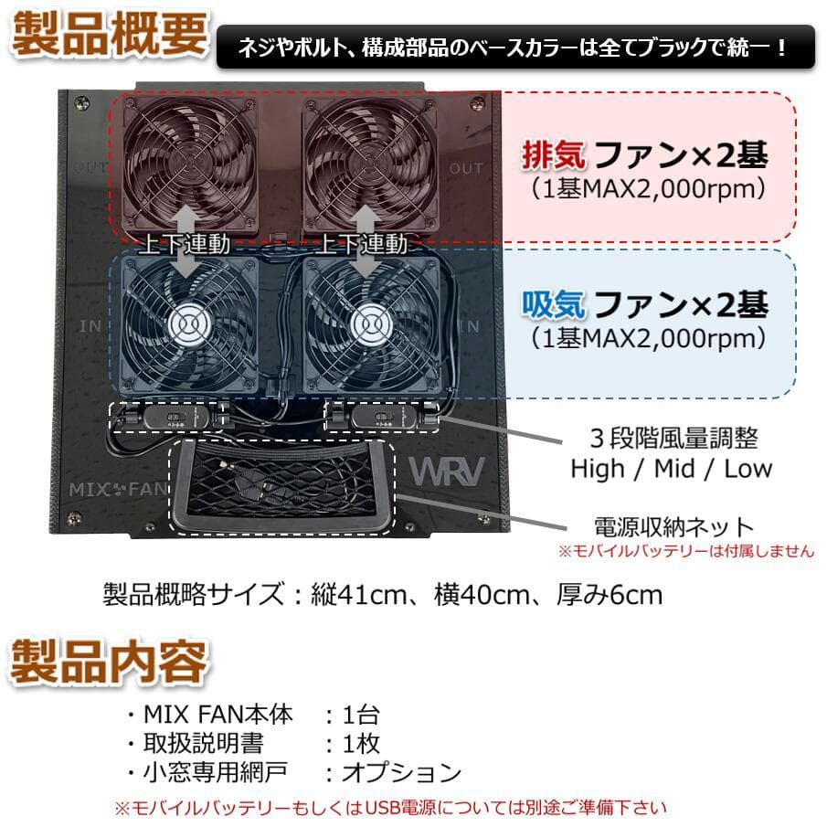 ハイエース小窓専用 　換気扇　 MIX FAN　（ミックスファン）