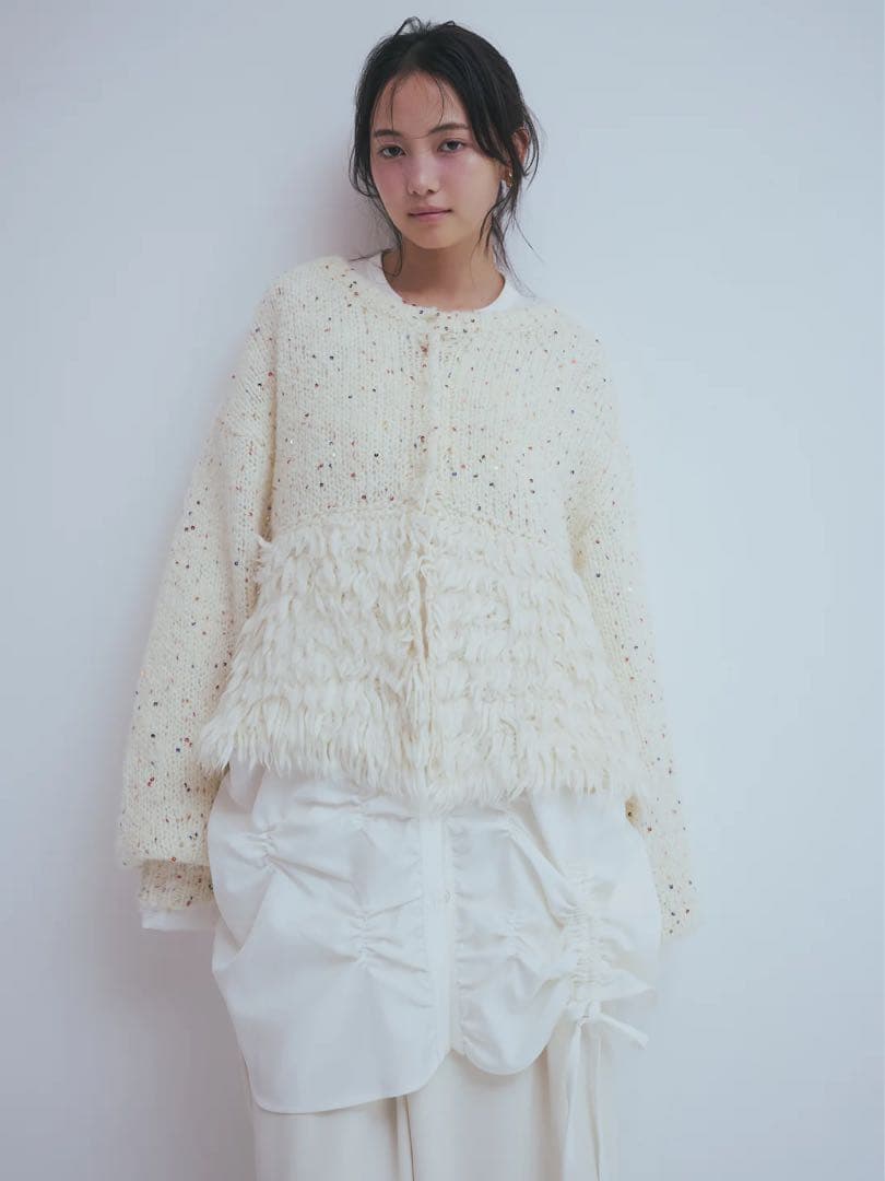 andequal fringe design gritter knit ニット