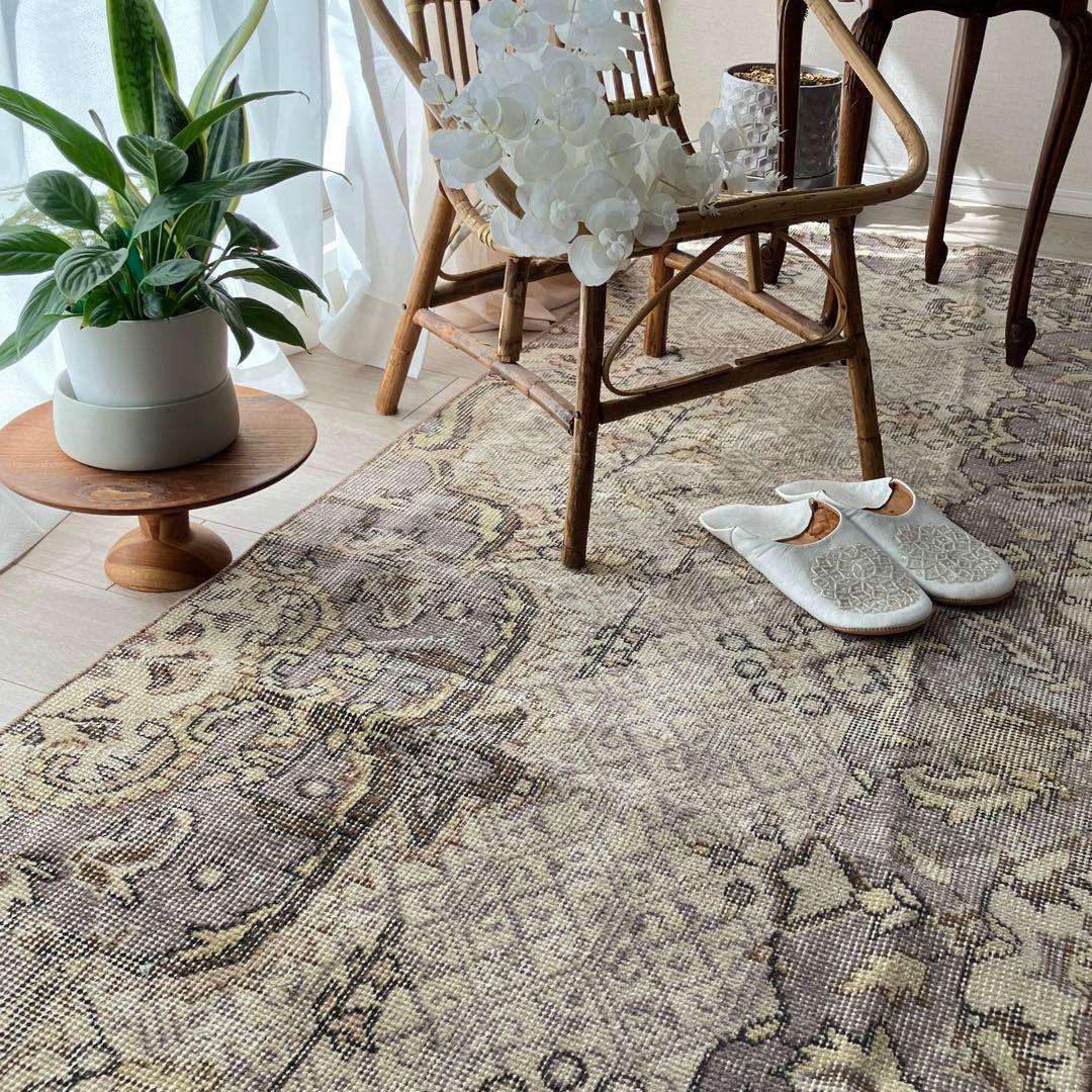 3m超ロング／76×297 グレー　メダリオンランナー　トルコヴィンテージラグ