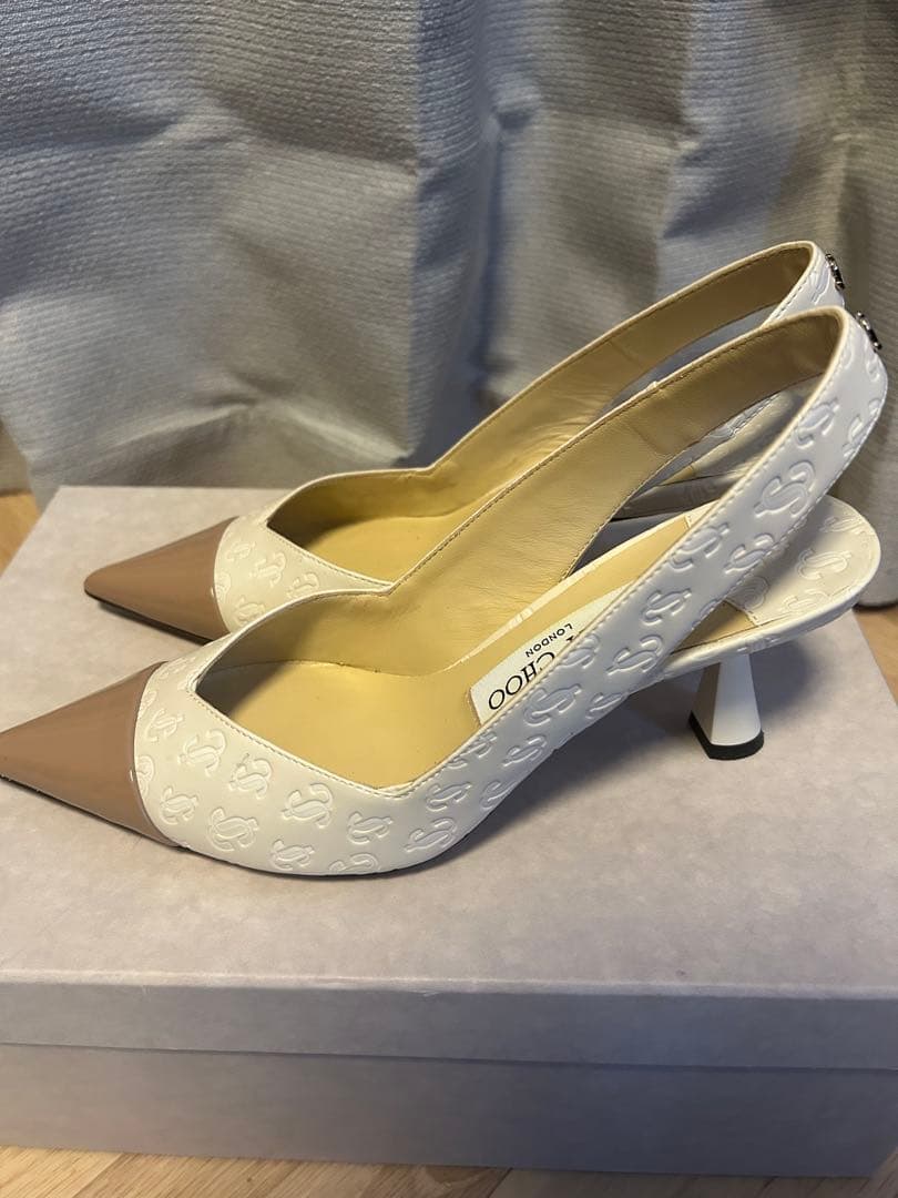 Jimmy Choo スリングバックパンプス ホワイト/ベージュ