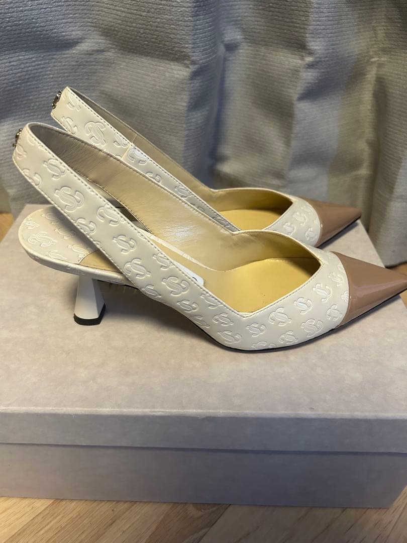 Jimmy Choo スリングバックパンプス ホワイト/ベージュ