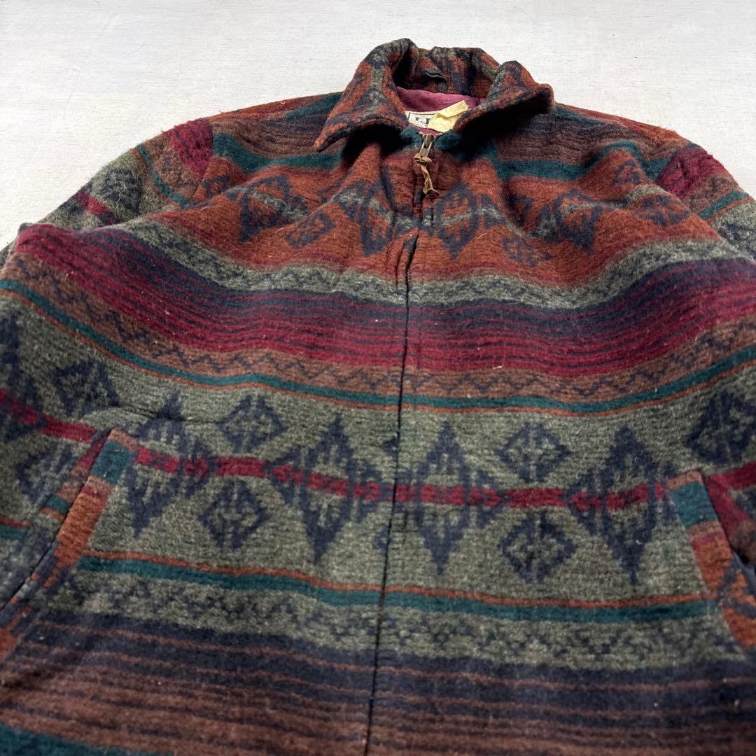 80s USA製 llbean ネイティブ柄 ボーダー ウールジャケット 総柄