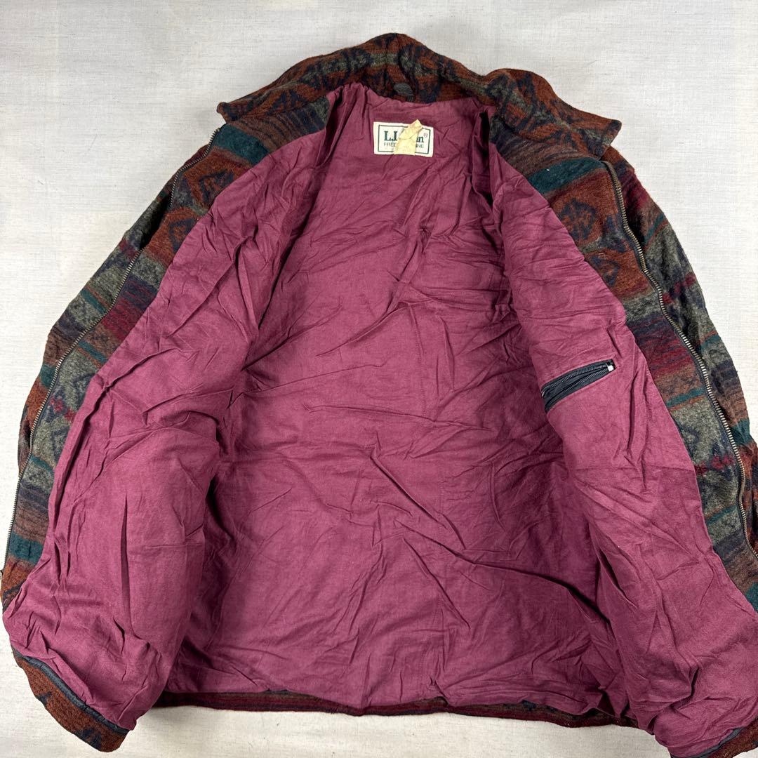 80s USA製 llbean ネイティブ柄 ボーダー ウールジャケット 総柄