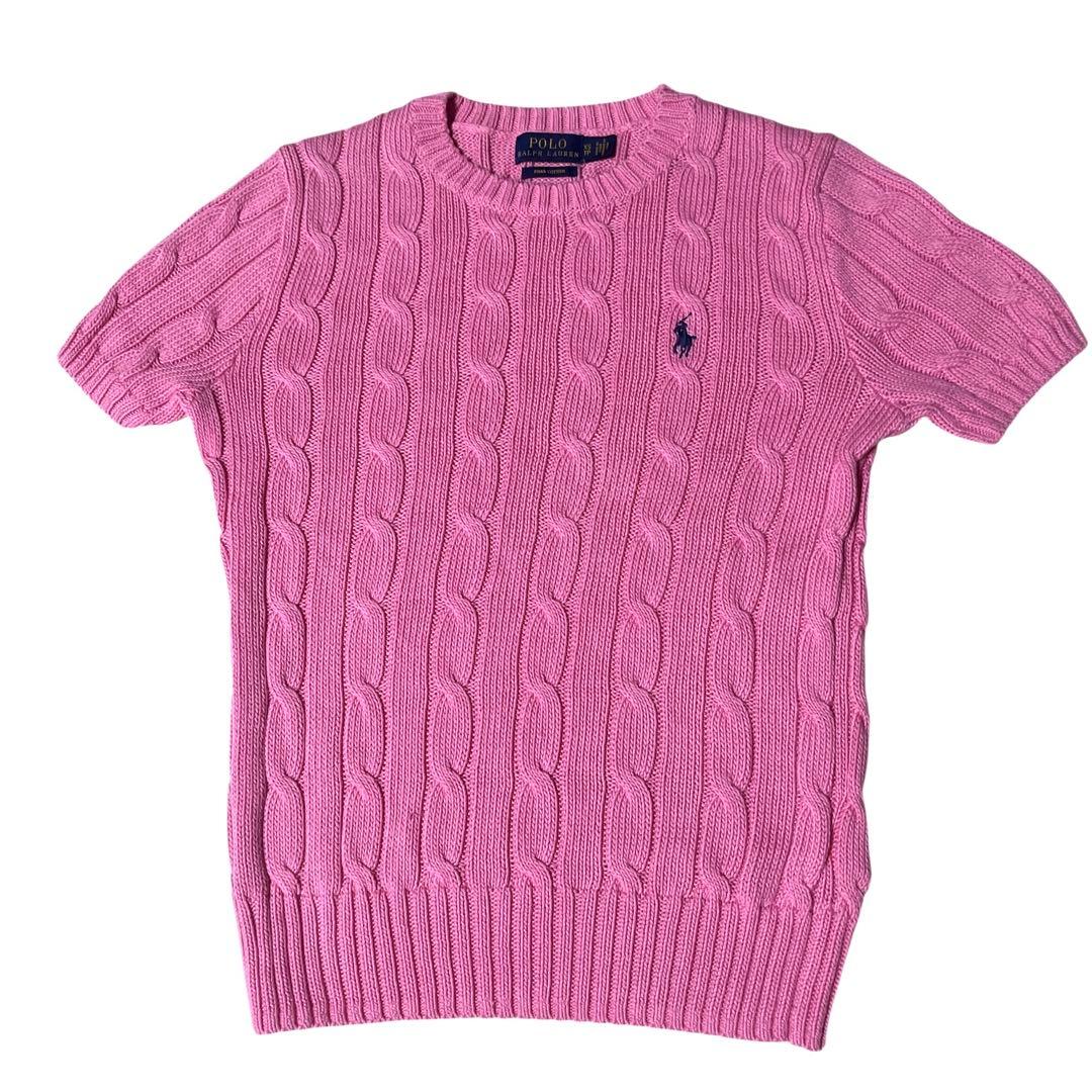 極美品✨ポロ ラルフローレン ピマコットン 半袖ケーブルニット ピンク XS