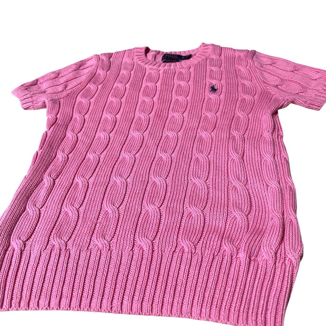 極美品✨ポロ ラルフローレン ピマコットン 半袖ケーブルニット ピンク XS