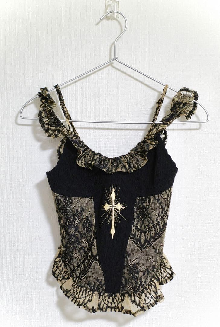 ブラック ブラウン キャミソール レース 2way 刺繍 クロス