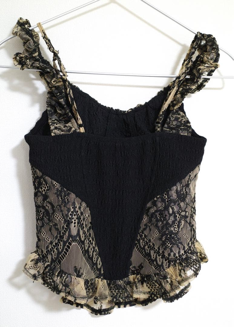 ブラック ブラウン キャミソール レース 2way 刺繍 クロス