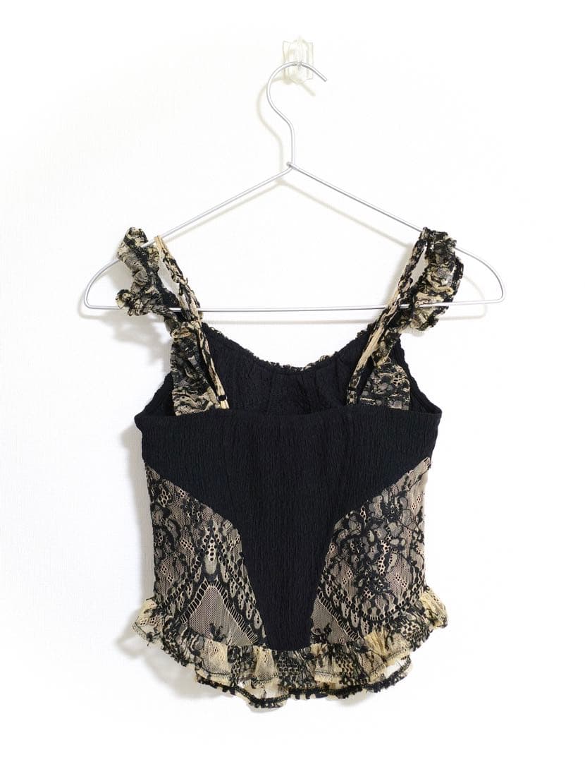 ブラック ブラウン キャミソール レース 2way 刺繍 クロス