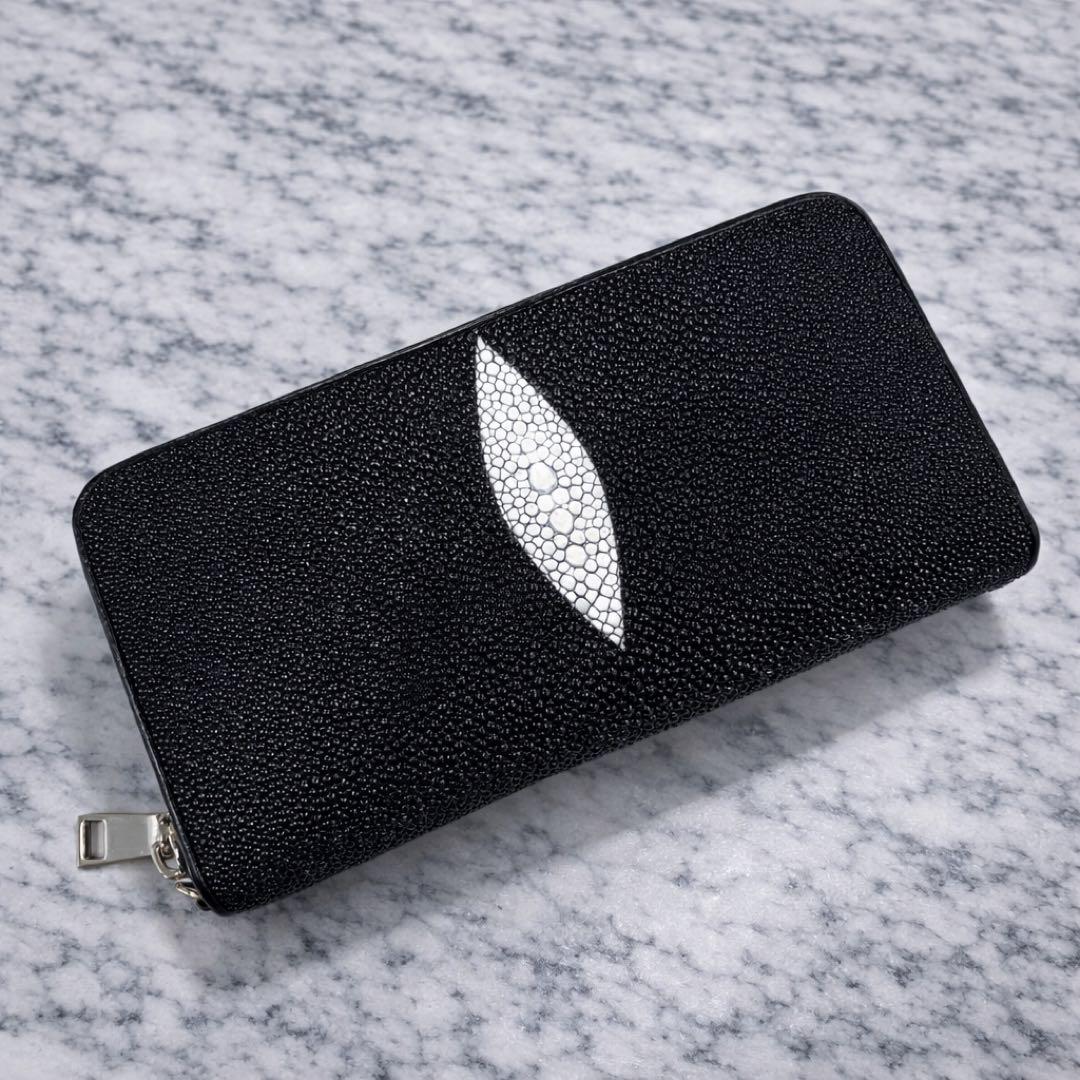 スティングレイ 長財布 ブラック ラウンドファスナー ストラップ対応 天眼