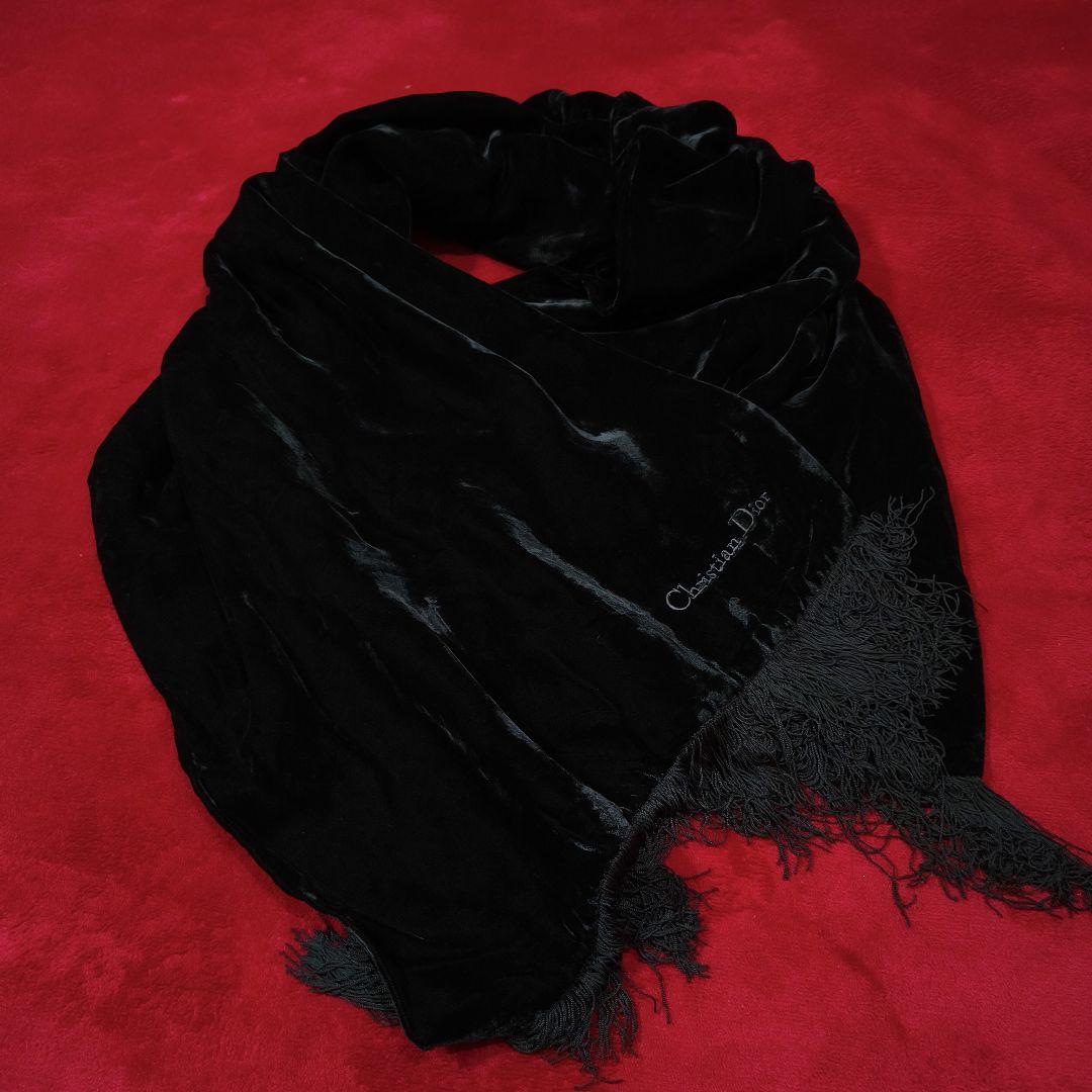 美品　クリスチャンディオール ブラック　ベルベット ストール　ショール