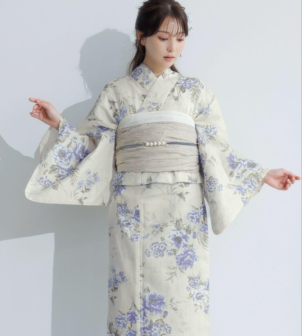 ［新品未使用］浴衣5点セット （ゆかた・しわへこ帯・下駄・着付け本・腰ひも）