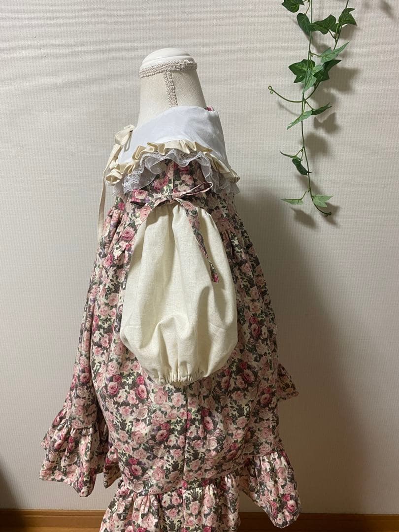 ハンドメイド　ふっくら袖ワンピース　90㎝つけ襟セット