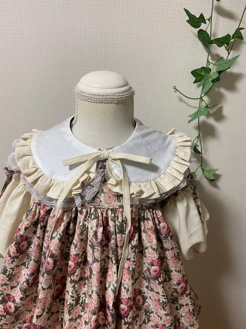 ハンドメイド　ふっくら袖ワンピース　90㎝つけ襟セット