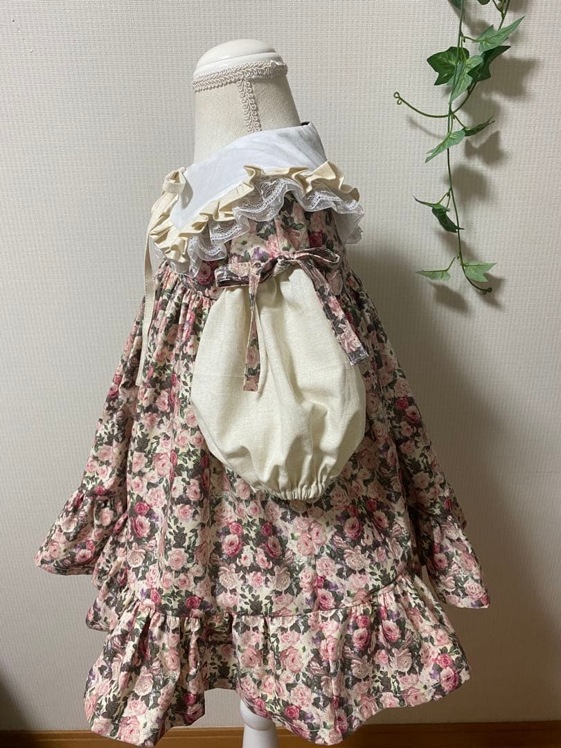 ハンドメイド　ふっくら袖ワンピース　90㎝つけ襟セット