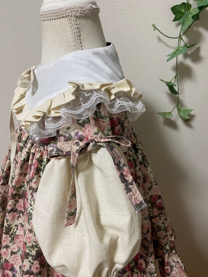 ハンドメイド　ふっくら袖ワンピース　90㎝つけ襟セット