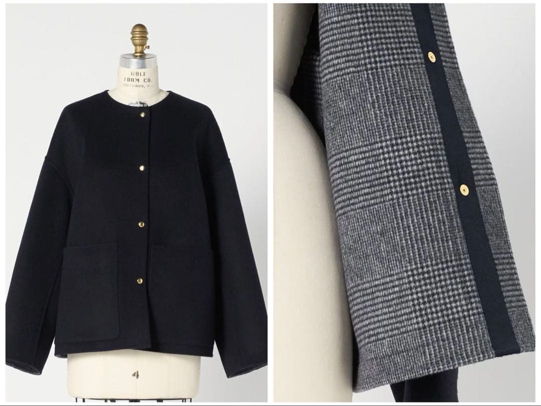 新品未使用　今季　DRAWER ビーバーケヌキノーカラージャケット