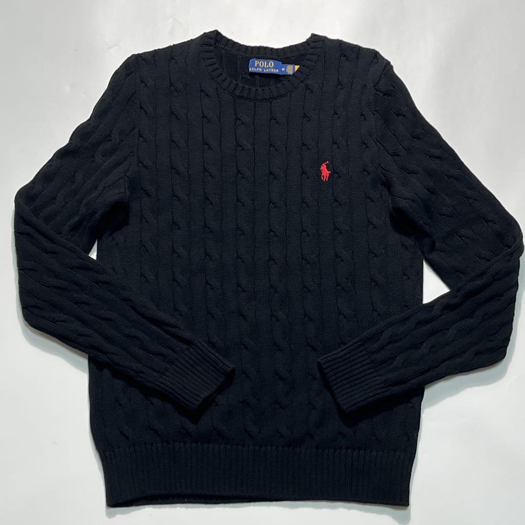 ラルフローレン ケーブルニット M 黒 ブラック フィッシャーマン 7679