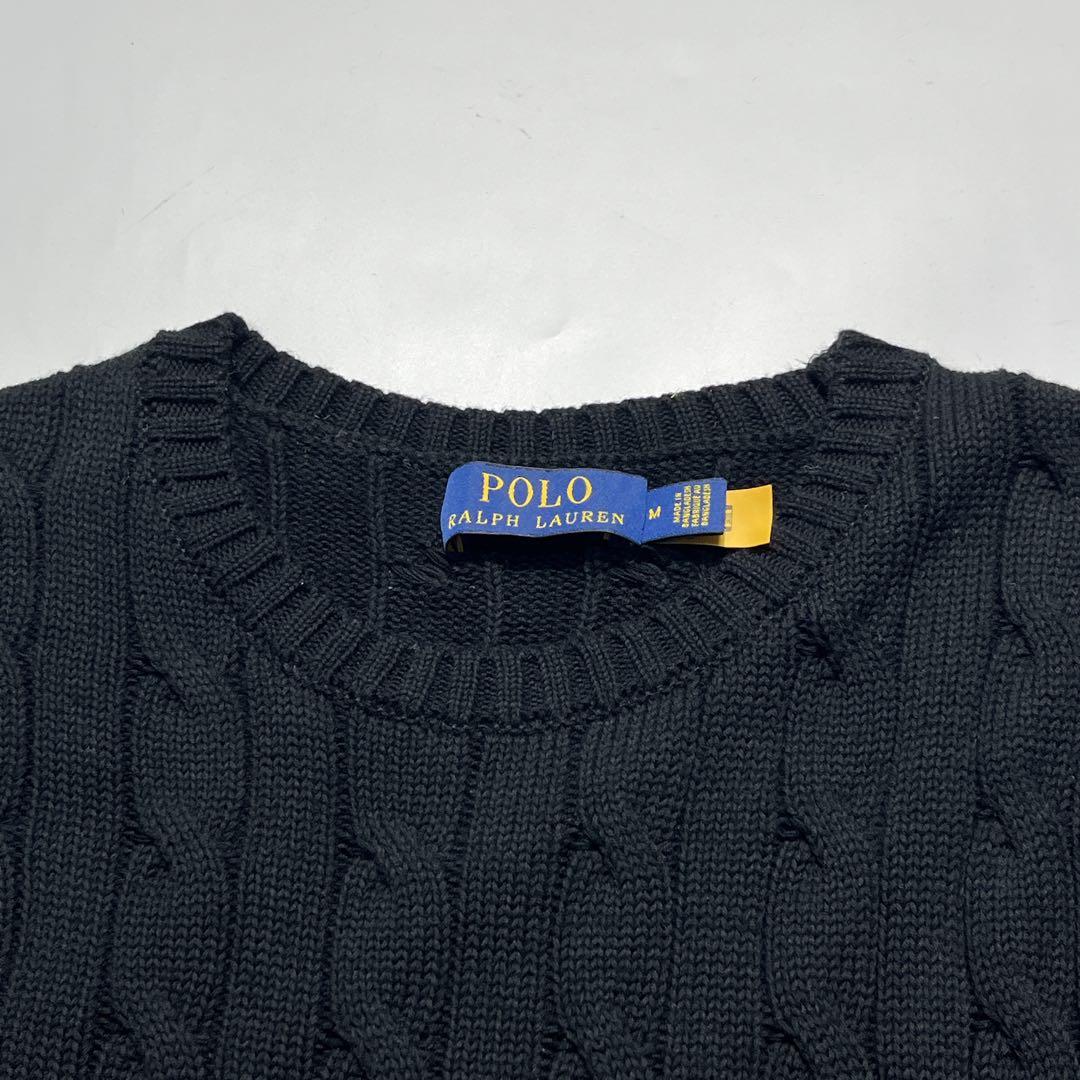 ラルフローレン ケーブルニット M 黒 ブラック フィッシャーマン 7679
